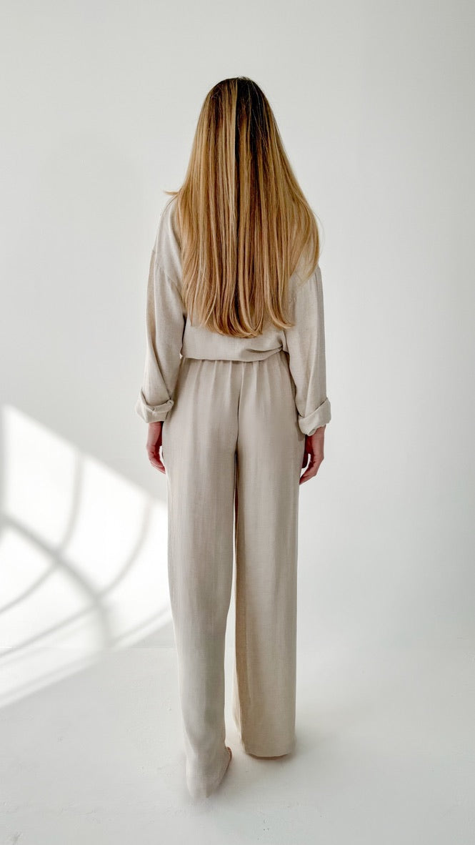 Oversized Linen Two Piece Wide Leg Pants Set