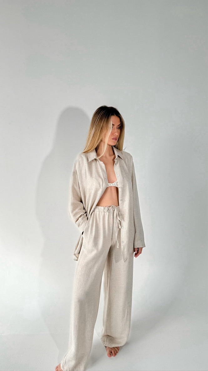 Oversized Linen Two Piece Wide Leg Pants Set