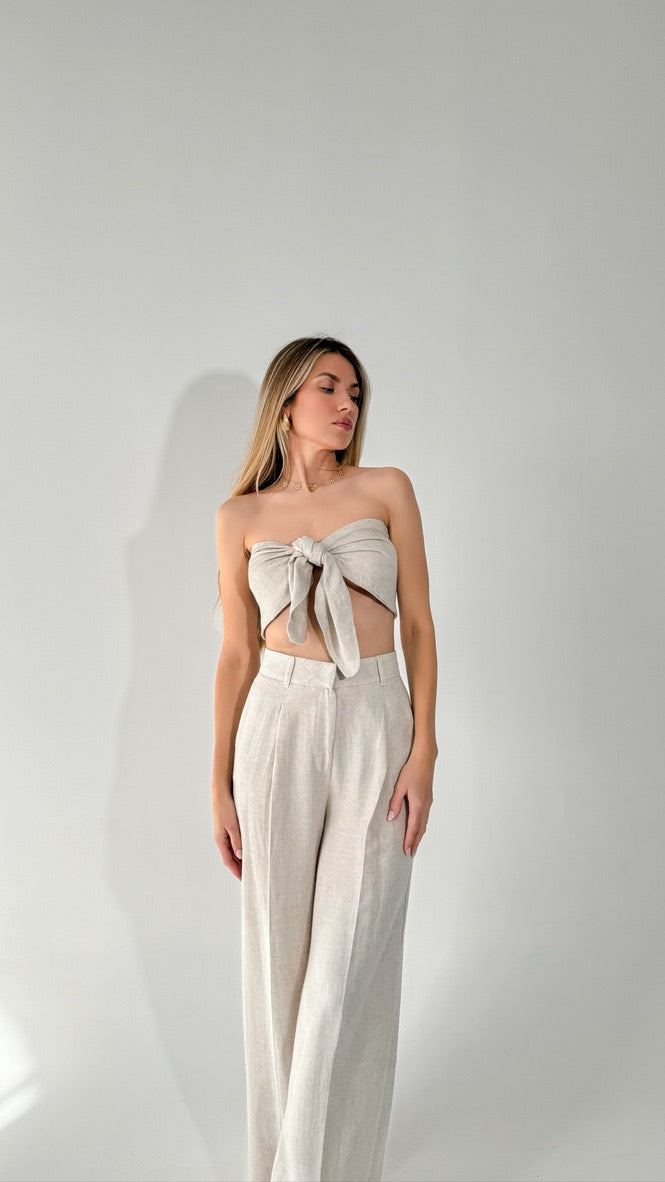 Linen Two Piece Leg Pants Set