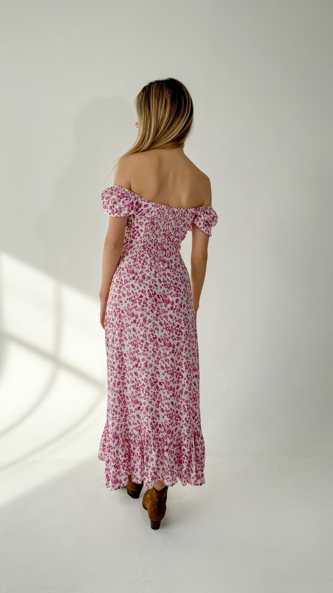 Floral Printed Split Maxi Dress Pink-White