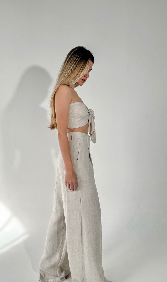 Linen Two Piece Leg Pants Set