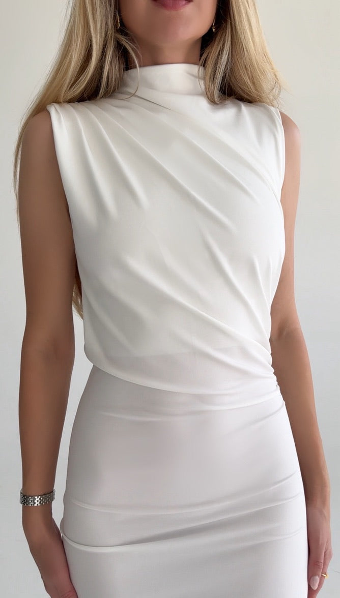 Draped Midi Dress White