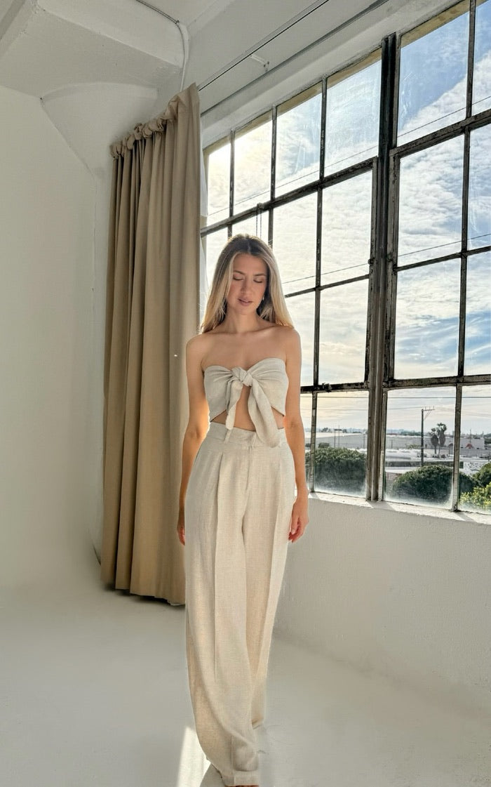 Linen Two Piece Leg Pants Set