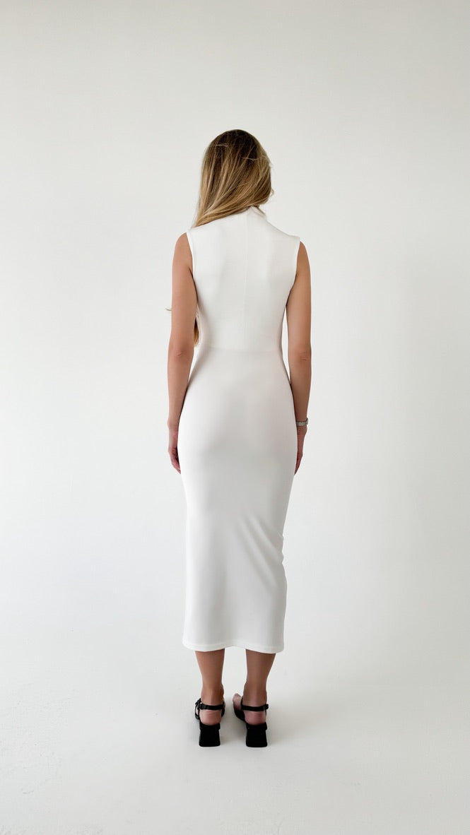 Draped Midi Dress White