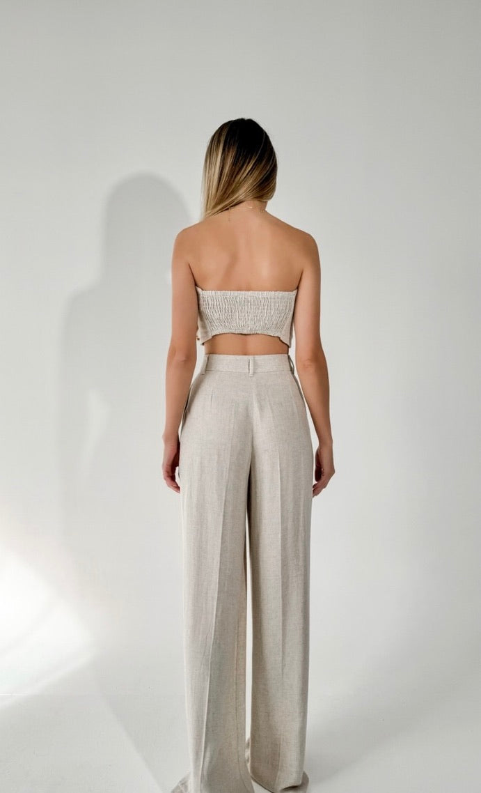 Linen Two Piece Leg Pants Set